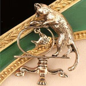 Gold Cat in the fish bowl Brooch nwt